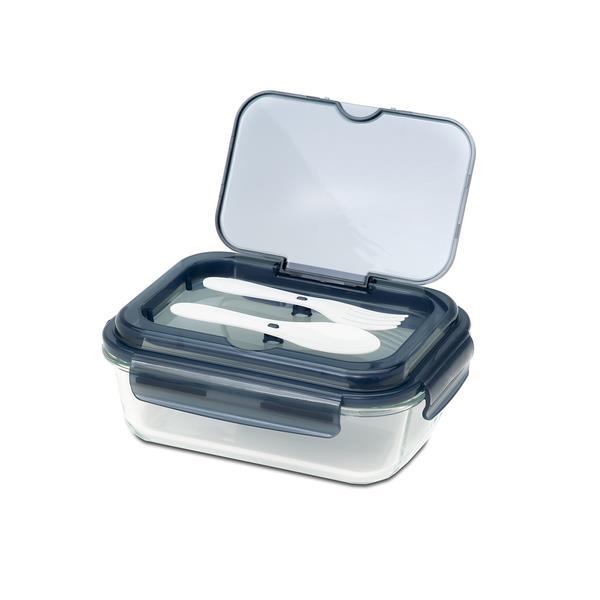 Szklany lunch box ze sztućcami 1000 ml Lagos, czarny